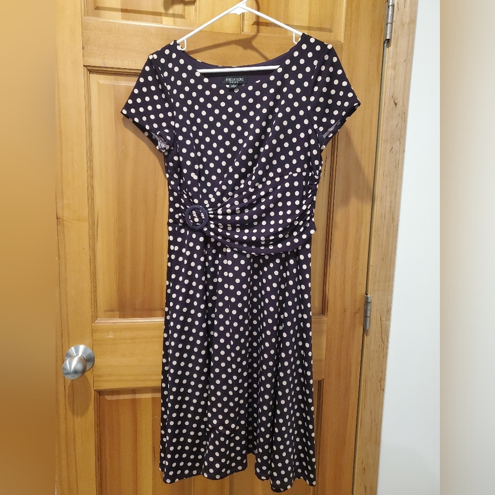 Perceptions Purple and Tan Polka Dot Dress S